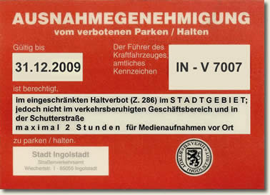  Ausnahmegenehmigung f�r verbotenes Parlen und Halten &nbsp;im Stadtgebiet